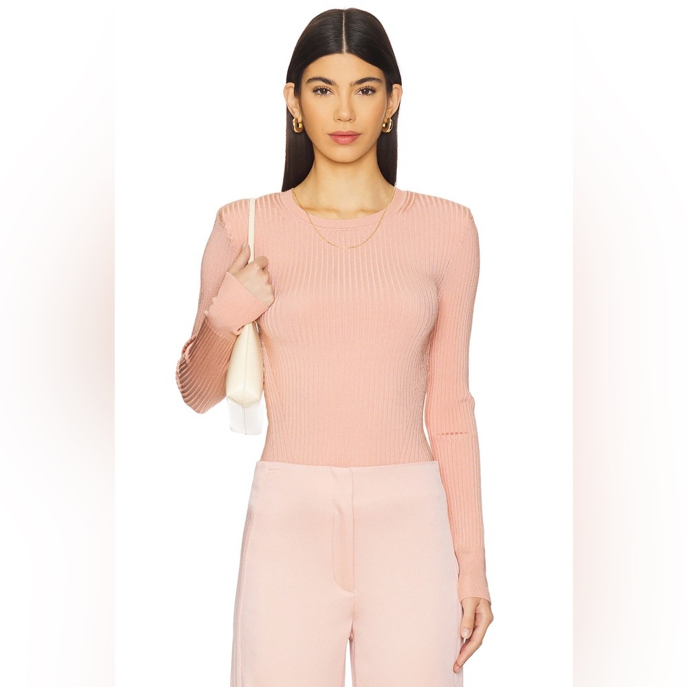 Veronica Beard Womens Acara Pullover Pink Clay Ribbed Long Sleeve Top Size Large